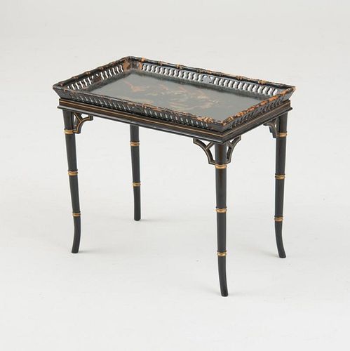 CONTINENTAL BLACK AND POLYCHROME LACQUER LOW TABLE