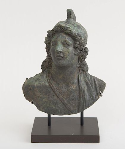 ITALIAN HOLLOW-CAST HEAD OF A YOUNG SOLDIER, POSSIBLY ALEXANDER, AFTER THE ANTIQUE