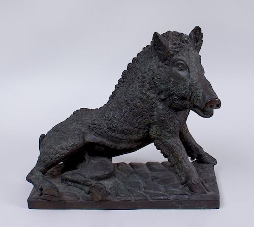 ITALIAN BRONZE FIGURE OF THE BORGHESE BOAR, AFTER THE ANTIQUE