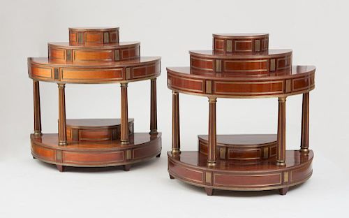 PAIR OF RUSSIAN NEOCLASSICAL STYLE BRASS-MOUNTED MAHOGANY D-SHAPED CONSOLES
