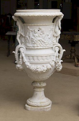 NEOCLASSICAL STYLE CARVED MARBLE CAMPANA-FORMED URN