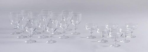 SET OF TWELVE STEUBEN GLASS WATER GOBLETS AND SIX MATCHING CHAMPAGNES