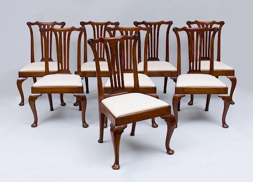 SET OF EIGHT GEORGE III CARVED MAHOGANY DINING CHAIRS