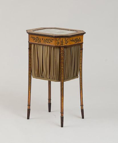 FINE GEORGE III PAINTED SEWING TABLE