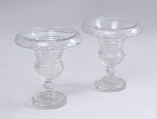 PAIR OF ANGLO-IRISH CUR-GLASS CAMPANI-FORM URNS