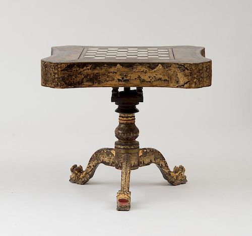 CHINESE EXPORT BLACK LACQUER AND PARCEL-GILT GAMES TABLE