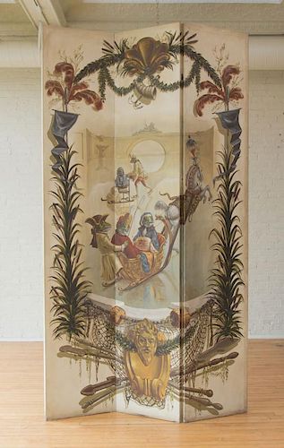 CONTINENTAL PAINTED THREE-PANEL SCREEN