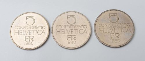 SWITZERLAND, 5 francs, including, Lucerne Shooting 
Festival 1939 (KM S20) (2); 1936 (KM 41) (3); 1939 
(KM 43); 1941 (KM 44)
