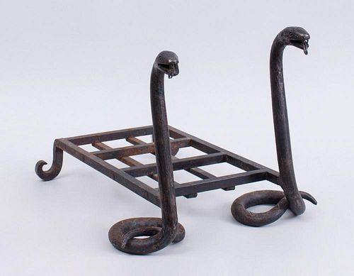WROUGHT-IRON LOG GRID WITH COILED SERPENT FRONTS