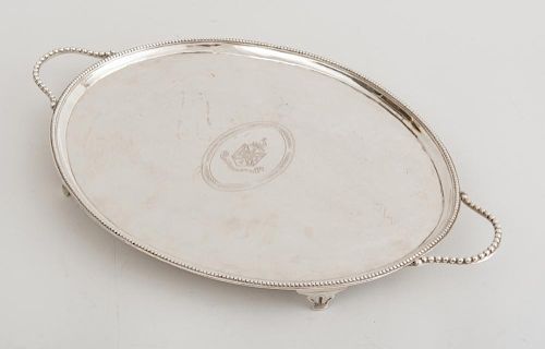 GEORGE III ARMORIAL SILVER TWO-HANDLED FOOTED TRAY