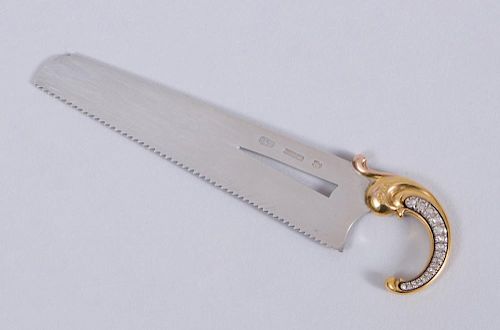 RUSSIAN DIAMOND-MOUNTED GOLD-HANDLED SILVER MINIATURE MODEL OF A SWORD