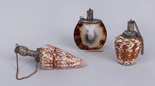 GROUP OF THREE METAL-MOUNTED SHELL SCENT BOTTLES
