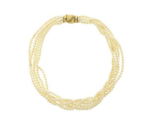 14k Gold Pearl Multi Strand Necklace