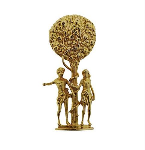 Eric De Kolb 14K Gold Adam & Eve Apple Tree Pendant Brooch