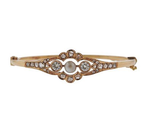 Antique 18k Gold Pearl Diamond Bracelet
