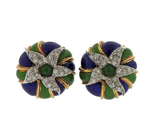 Tiffany & Co Schlumberger Gold Platinum Diamond Enamel Earrings