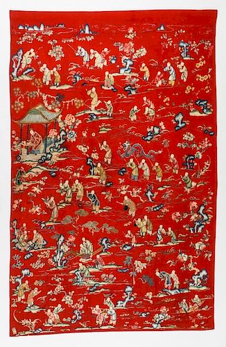 Antique Chinese Silk and Wool Pictorial Tapestry