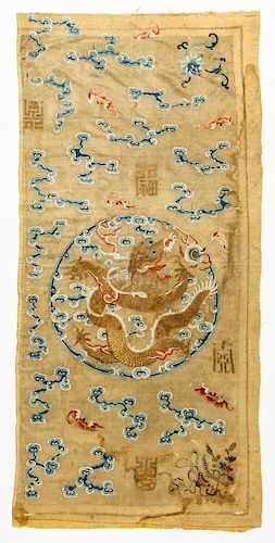 Antique Chinese Imperial Yellow Silk Dragon Panel