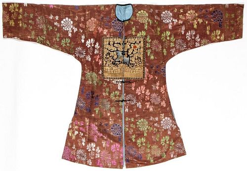 Fine Antique Chinese Silk Brocade Robe w. Rank Badge