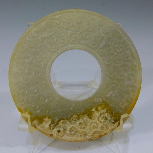 CHINESE ANTIQUE CARVED JADE BI - WARRING STATE