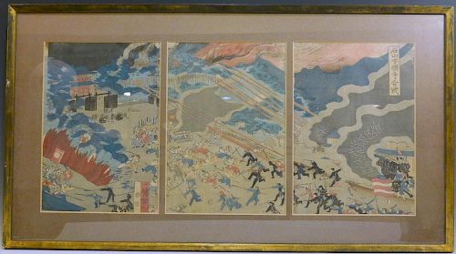 JAPANESE ANTIQUE WOODBLOCK PRINT TRIPTYCH