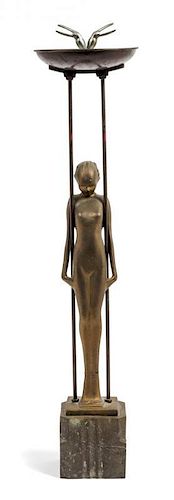 * Frankart, NEW YORK, NY, c.1931, an Art Deco various metals smoker's stand, model no. T349, cast as a nude maiden