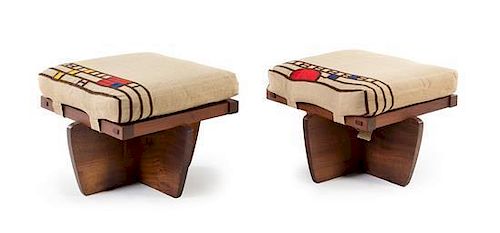 * George Nakashima, (Japanese/American, 1905-1990), a pair of Greenrock stools, 1984