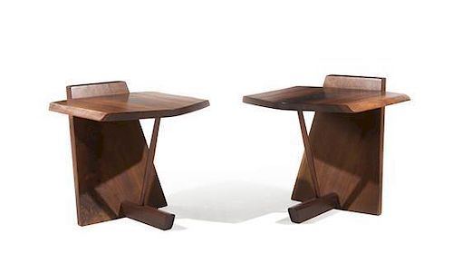 * George Nakashima, (Japanese/American, 1905-1990), a pair of end tables, with bookended tops, 1989