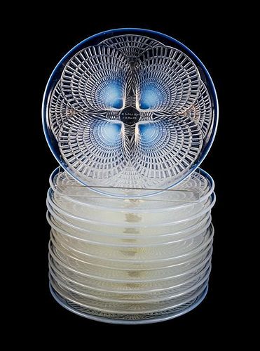 Rene Lalique, (French, 1860-1945), a set of 12 Coquilles salad plates, no. 3013