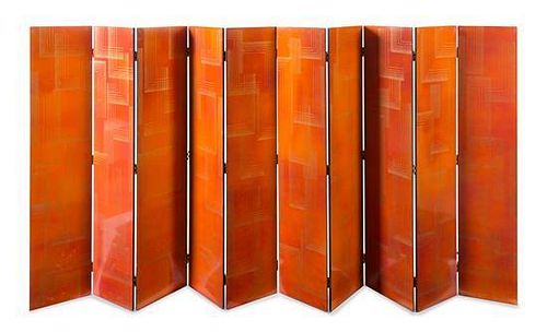 Art Deco, FRANCE, c. 1940, a pair of 5-panel lacquered and carved floor screens