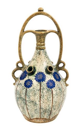 Amphora: Riessner, Stellmacher and Kessel, c.1905, handled vase, of bottled form depicting daisies