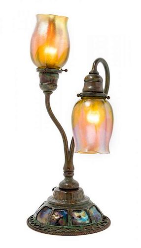 Tiffany Studios, EARLY 20TH CENTURY, a two light Turtle-Back table lamp