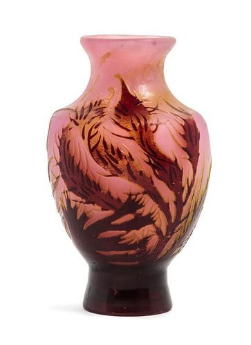 * Emile Galle, (French, 1846-1904), a cameo glass cabinet vase, with seaweed decoration