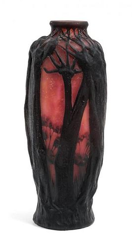 * Daum, EARLY 20TH CENTURY, a mold blown cameo glass vase, with forest decoration