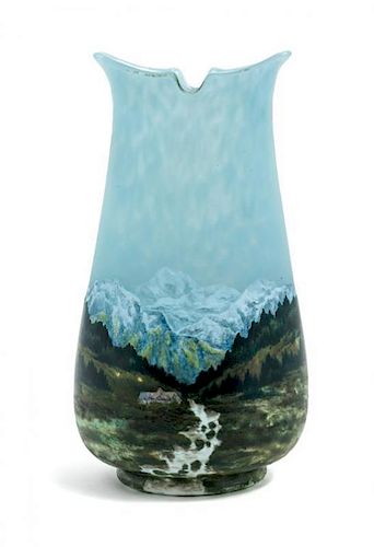 * Daum, EARLY 20TH CENTURY, an enameled cameo glass vase, with landscape decoration