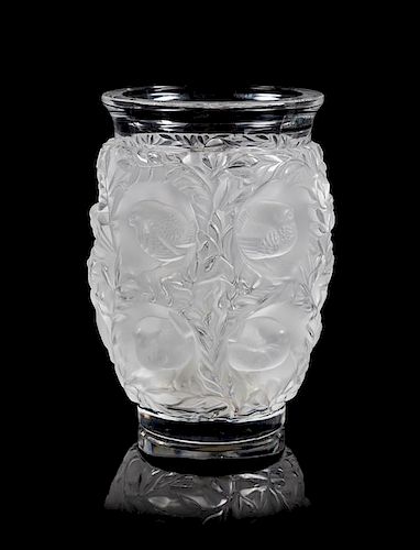 Lalique, a Bagatelle pattern molded and frosted glass vase