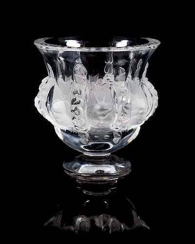 Lalique, a Dampierre pattern molded and frosted glass vase