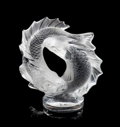 * Lalique, a molded and frosted glass Deux Poissons figural group