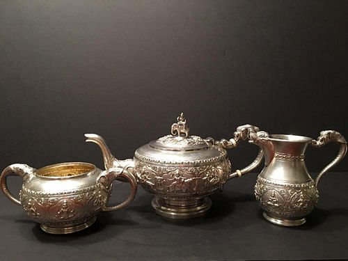 Old Indian Silver Tea Sets, Krishnianh Chetty and Sons, Ca 1900