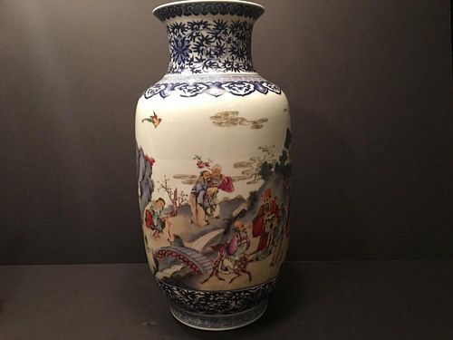 A Fine Chinese Famille Rose Vase, Qianlong Mark.  17" high