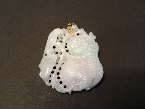 A Fine Chinese Feicui Jade Pendent with 14 K bracket, 2 1/4" x 2" x 1/2"