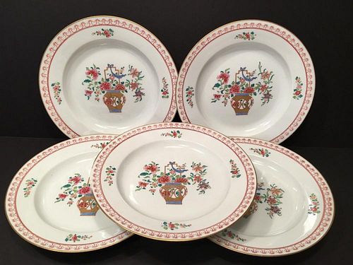 OLD France Samson Flower Plates (5), 1st quarter of 20th century. 9 1/2" dia.