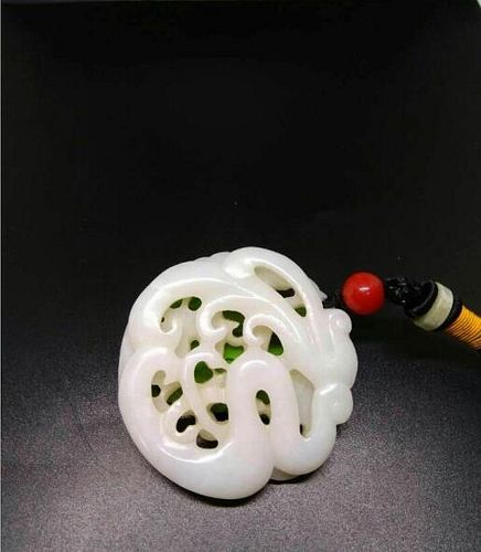 Chinese White Jade Pendent with "Fu Lu Shou", 5.7cm x 2 cm