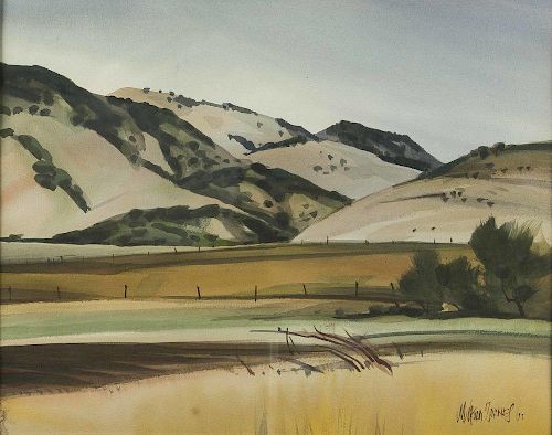 Milford Zornes Watercolor, Laguna Canyon, 1962