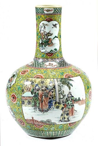 Large Chinese famille verte pencil neck vase