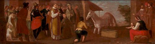 Circle of JACOPO VIGNALI, (Italian, 1592-1664), Miracle of the Mule, oil on panel