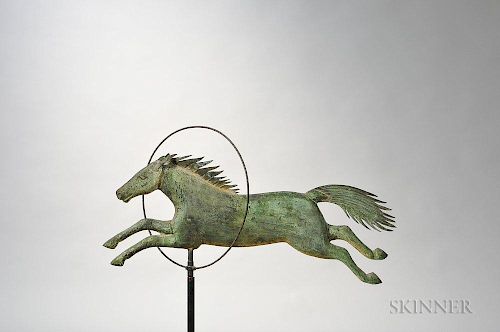 Molded Copper and Cast Iron Horse Jumping Through Hoop Weathervane