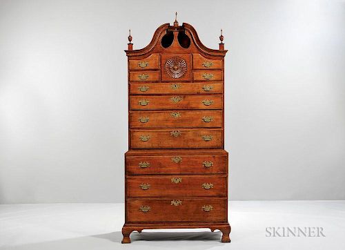 Carved Cherry Scroll-top Chest-on-chest