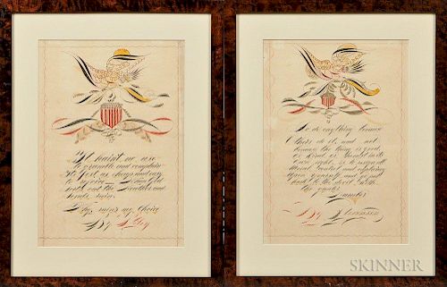Two Framed Patriotic Calligraphy Drawings