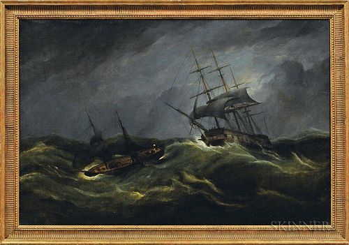 Attributed to Samuel Walters (British, 1811-1882)      Moonlit Marine Scene